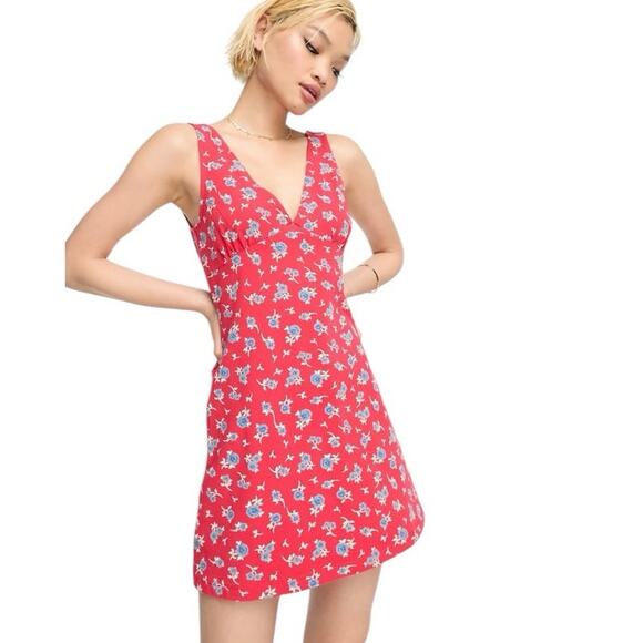 Red Ditsy Floral V-Neck Mini Sleeveless  Swing Dress Womens Size 10-12 - Picture 1 of 10